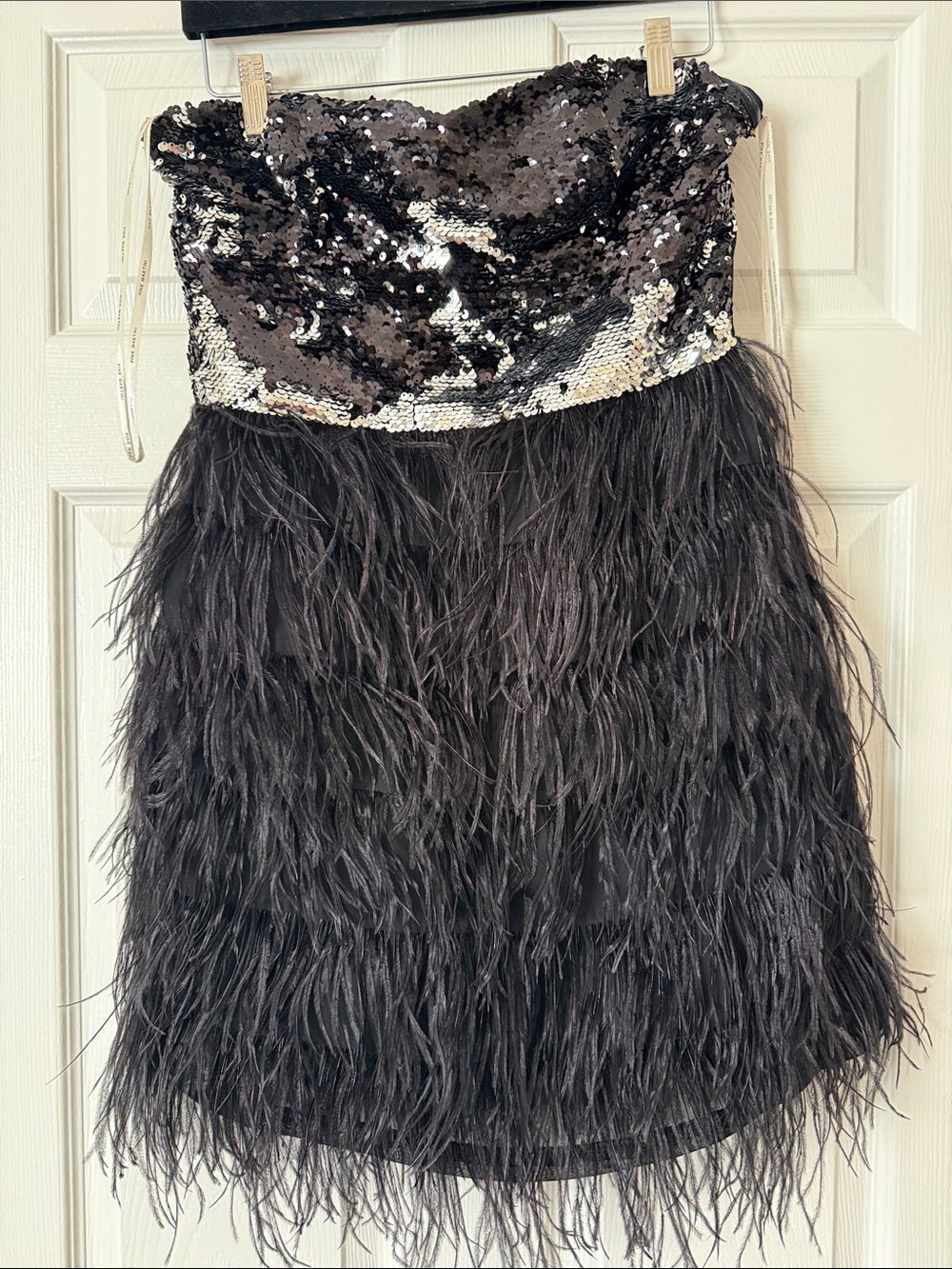 Women’s Black Sequin & Feather Party Dress